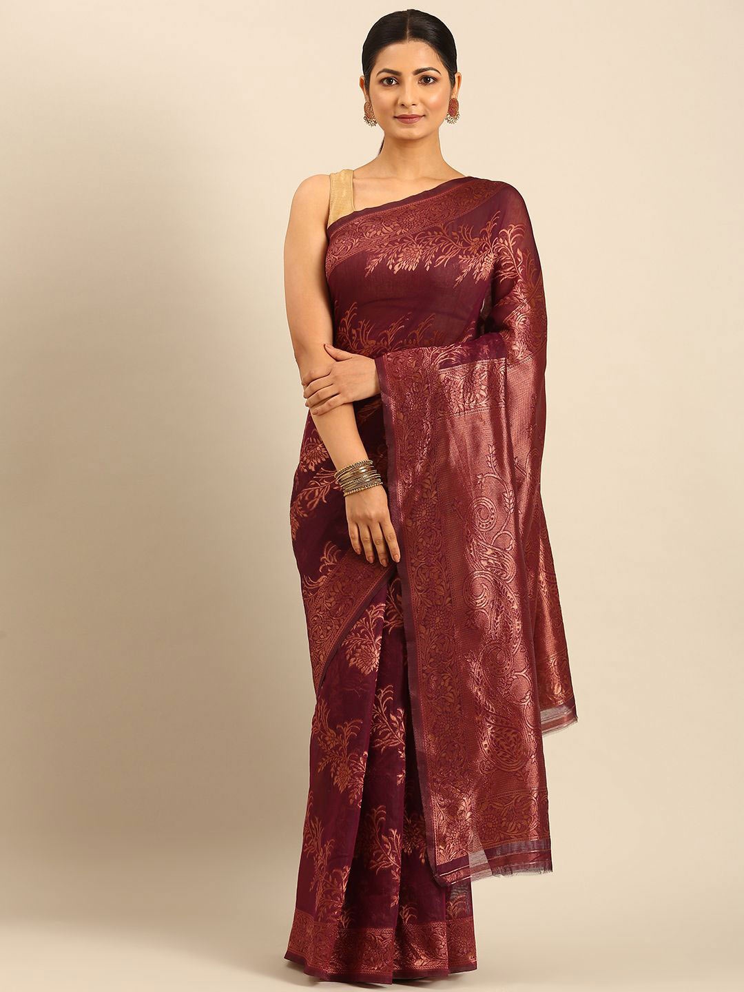 

Fashion Petals Women Woven Design Saree, Maroon