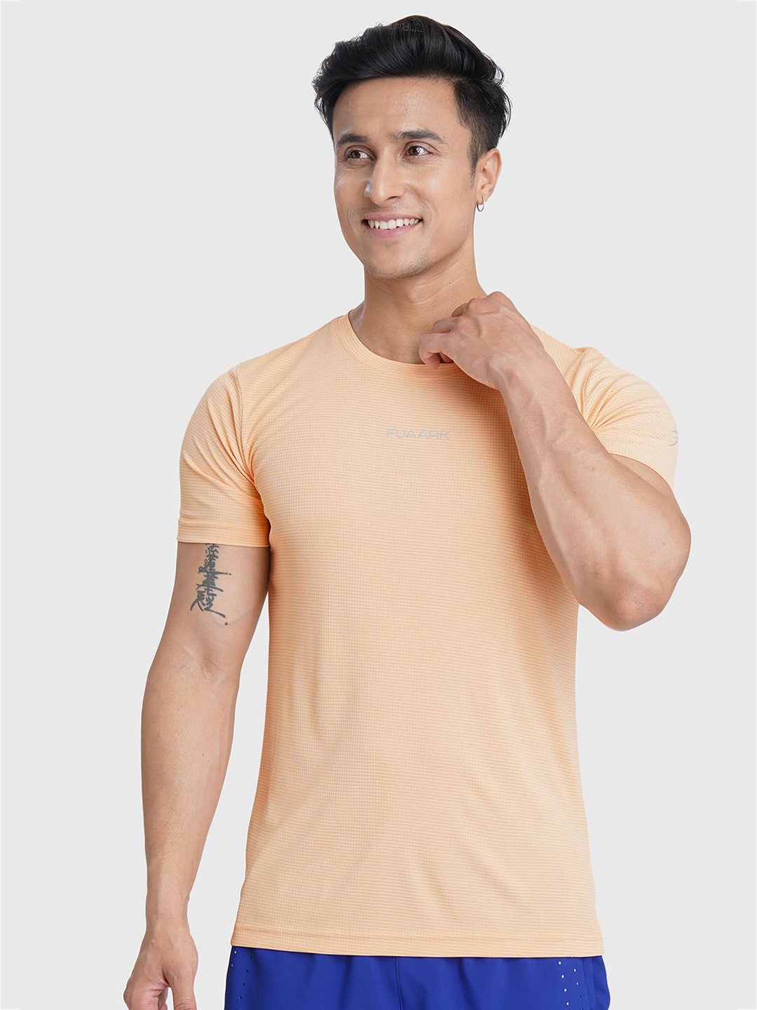 

FUAARK Men Moisture Wicking Solid Round Neck T-Shirt, Peach