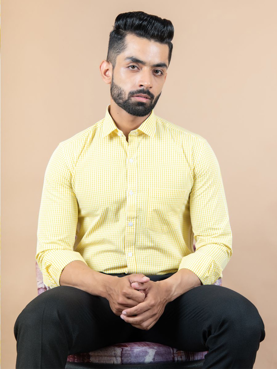 

Tistabene Men Standard Spread Collar Striped Cotton Casual Shirt, Yellow