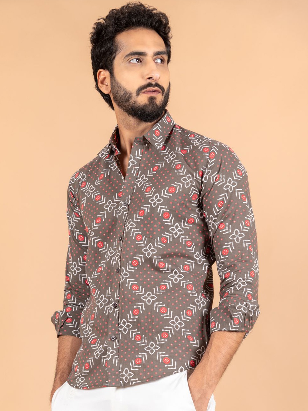 

Tistabene Men Standard Floral Opaque Printed Casual Shirt, Grey