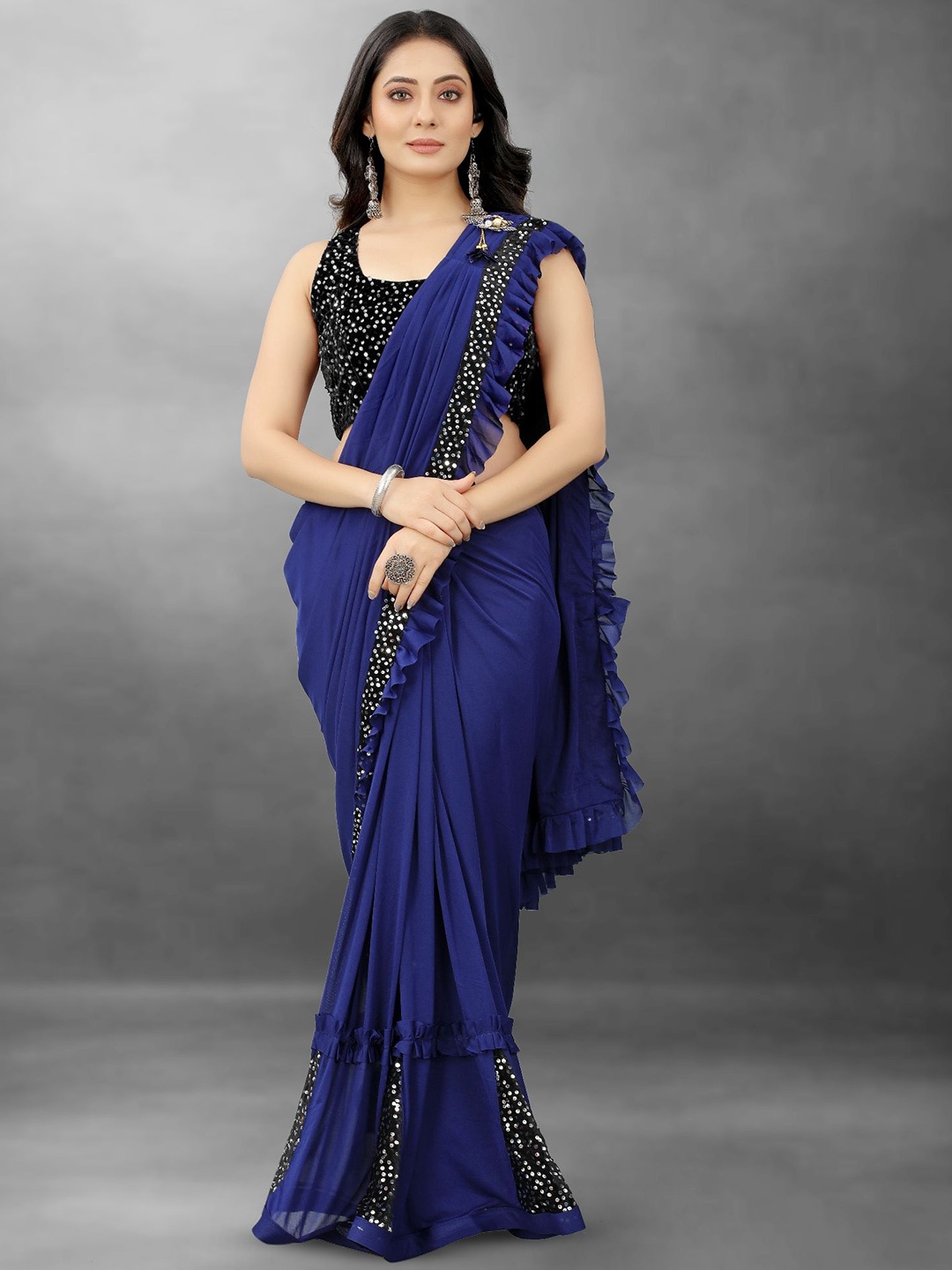 

Aika Sequinned Embellished Saree with blouse piece, Blue