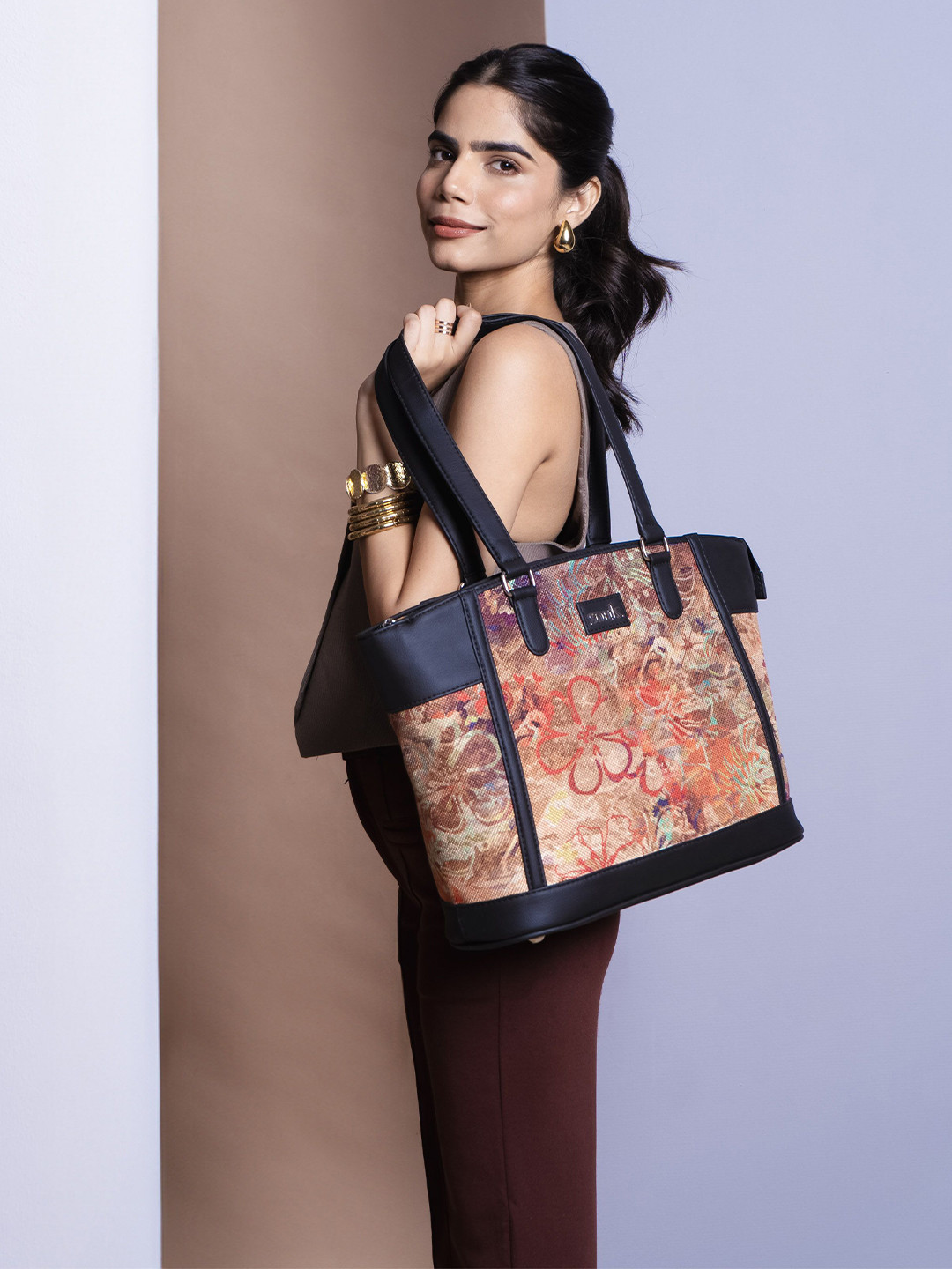 

ZOUK Printed Structured Tote Bag, Multi