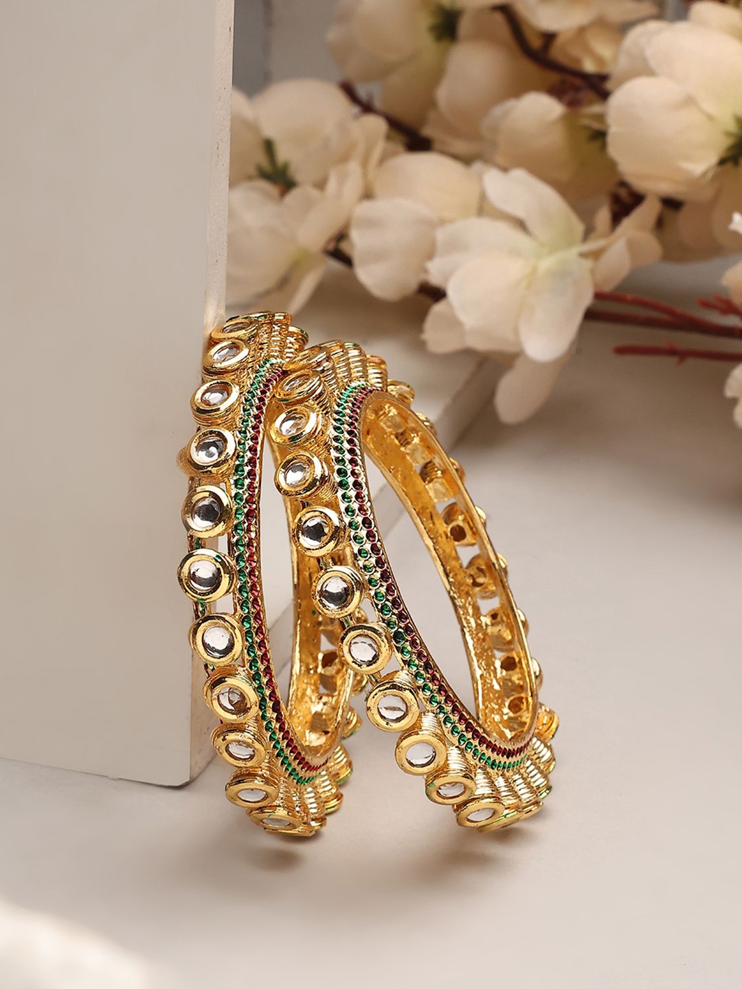 

Anouk White Set Of 2 Rose Gold-Plated Cubic Zirconia-Studded Bangles