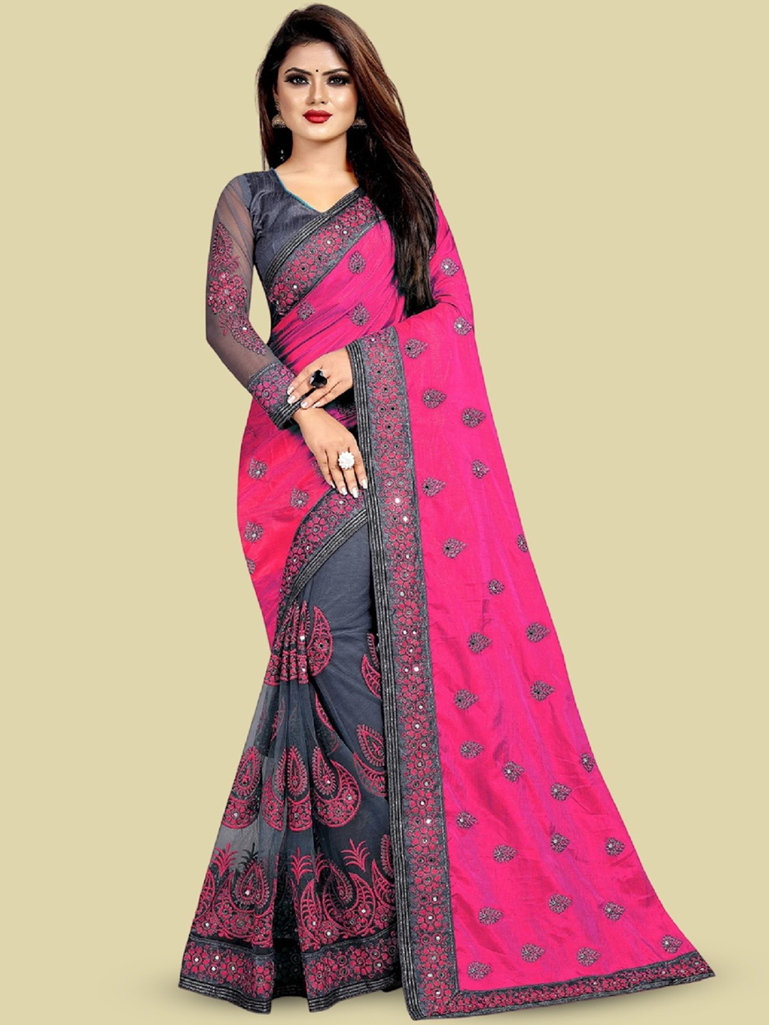 

Aika Women Ethnic Motifs Embroidered Saree, Pink