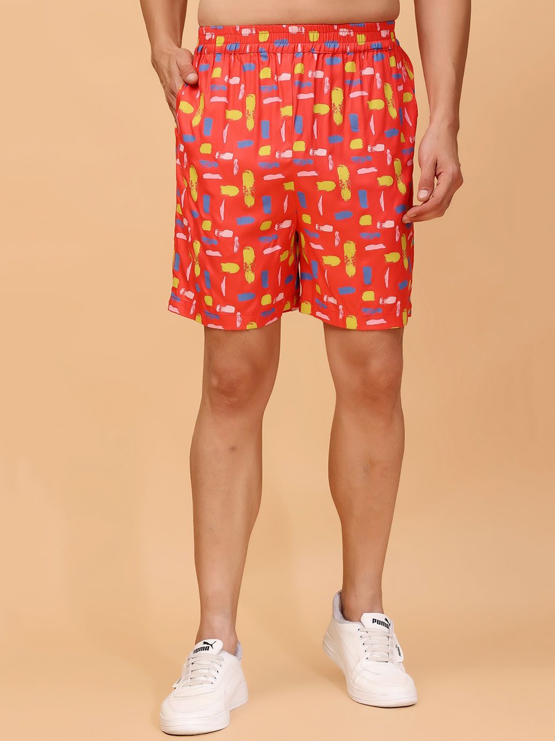 

Cation Men Printed Slim Fit High-Rise Shorts, Orange