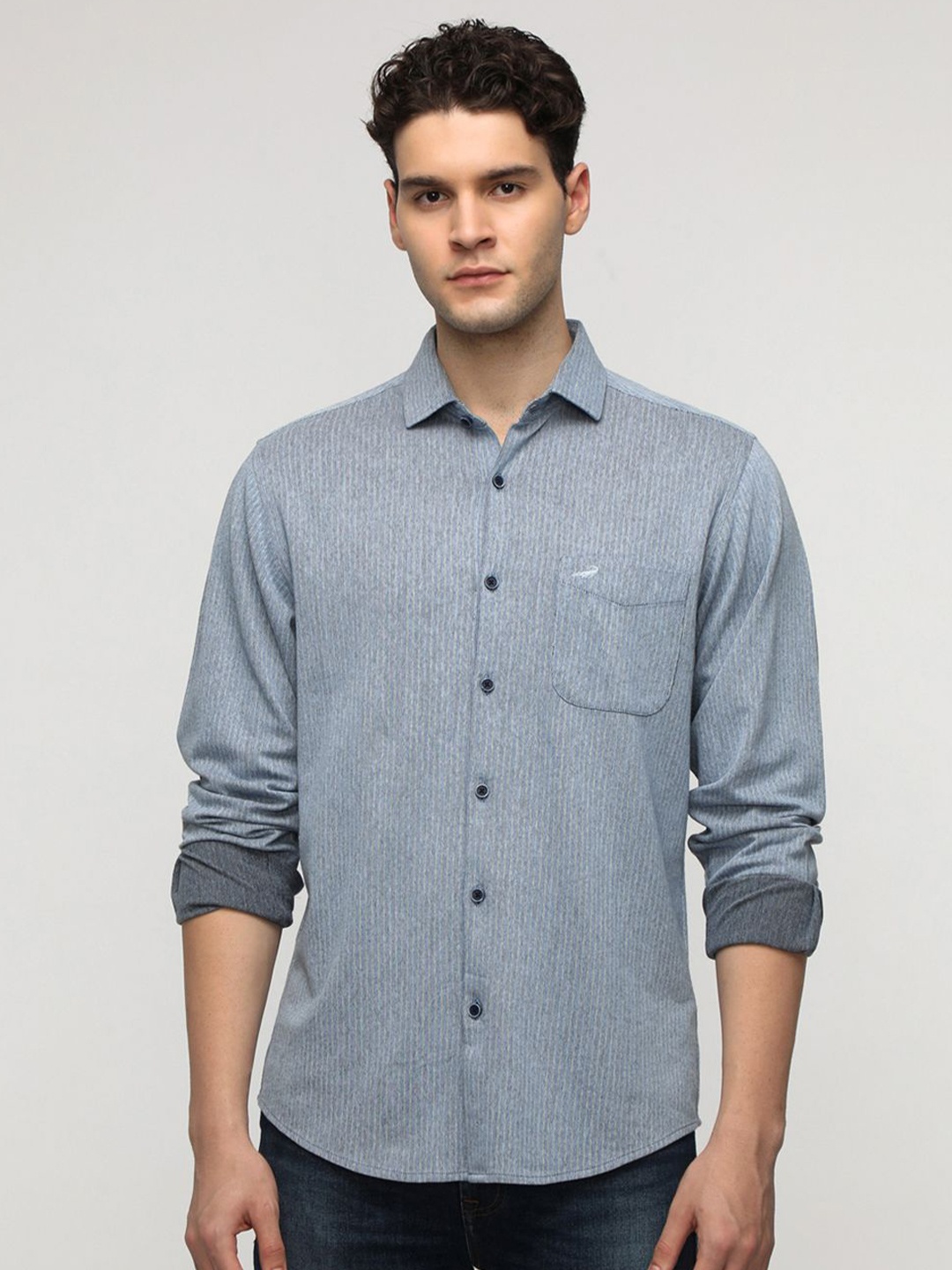 

Crocodile Comfort Vertical Striped Pure Cotton Casual Shirt, Blue