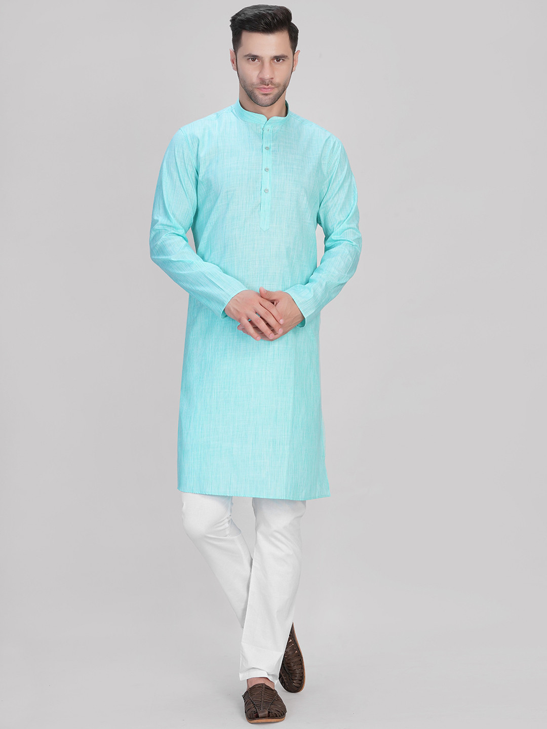 

LA'SCOOT Mandarin Collar Straight Kurta With Pyjama, Sea green