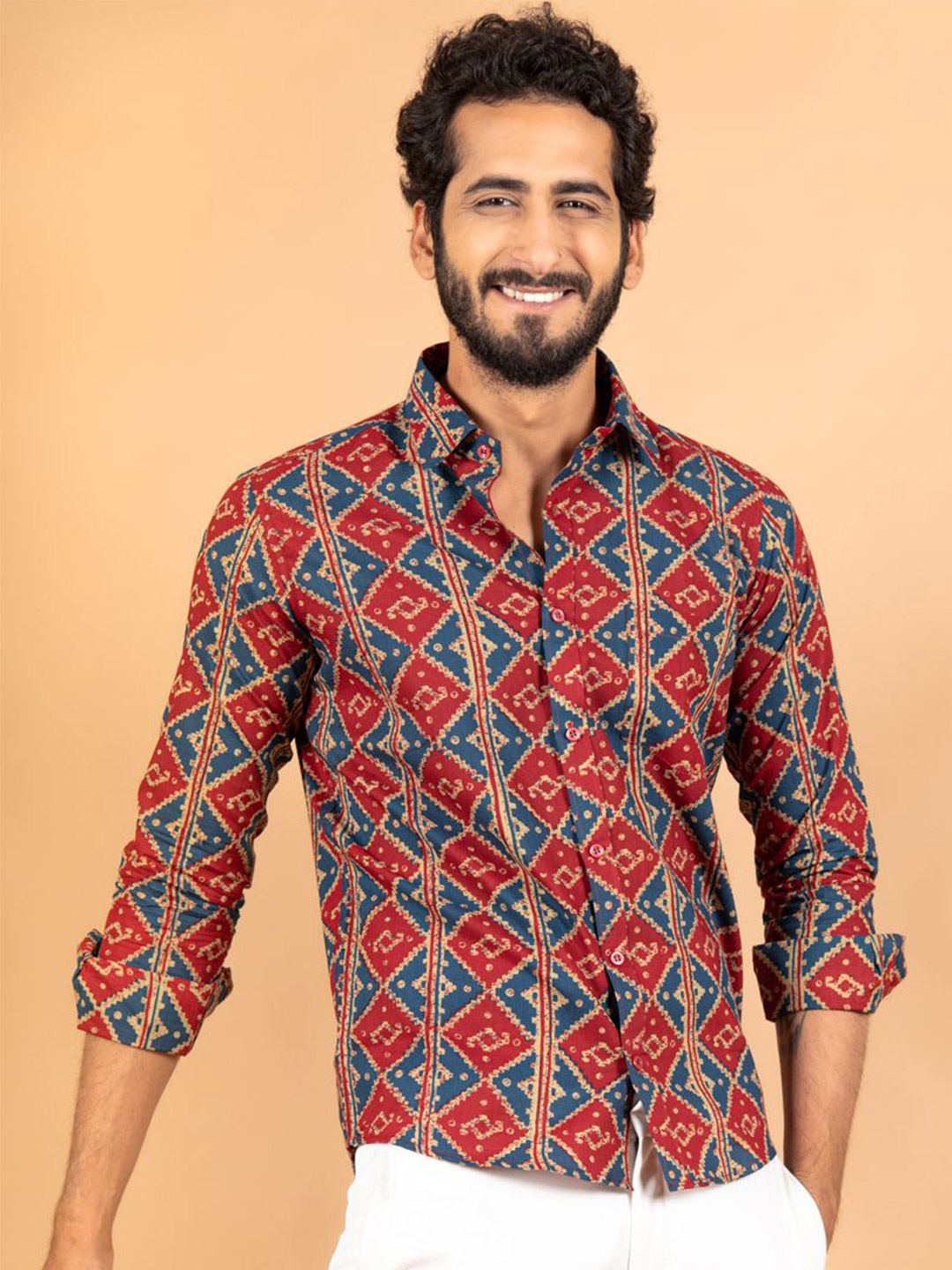 

Tistabene Men Standard Spread Collar Ethnic Printed Cotton Casual Shirt, Blue