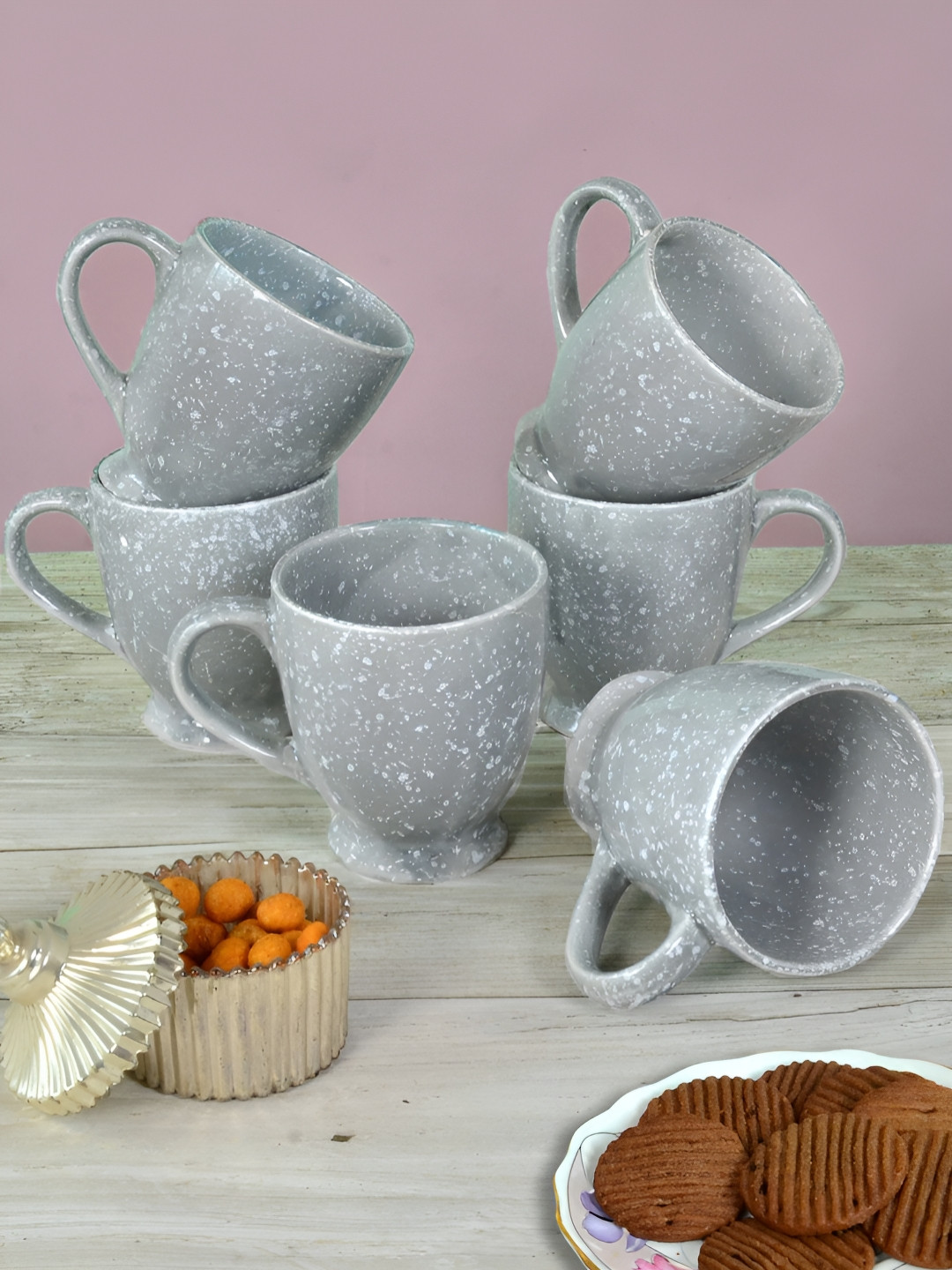 

FABINALIV Set of 6 Grey & White Handcrafted Ceramics Glossy Mugs