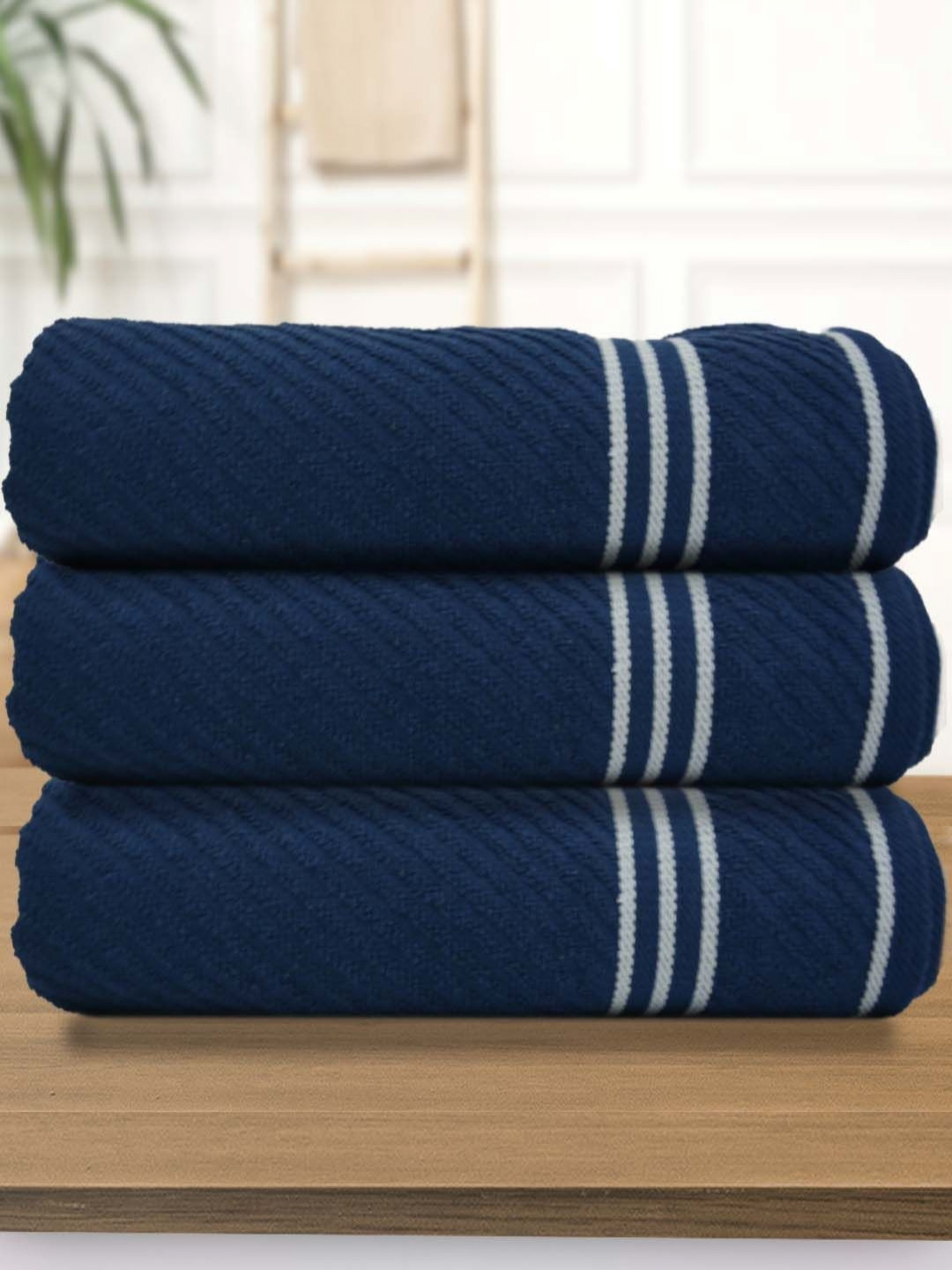 

Aura Blue & White 3 Pieces Cotton 400 GSM Bath Towel