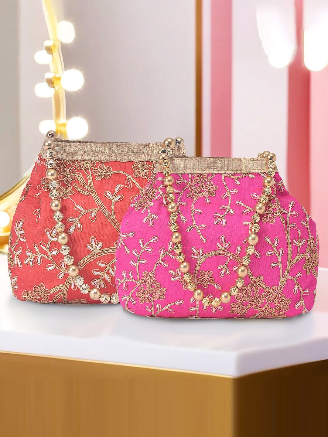 

Kuber Industries Set Of 2 Embroidered Potli Clutch, Red