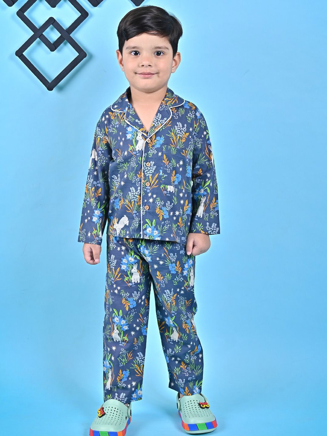 

MOOBA Boys Printed Night suit, Blue