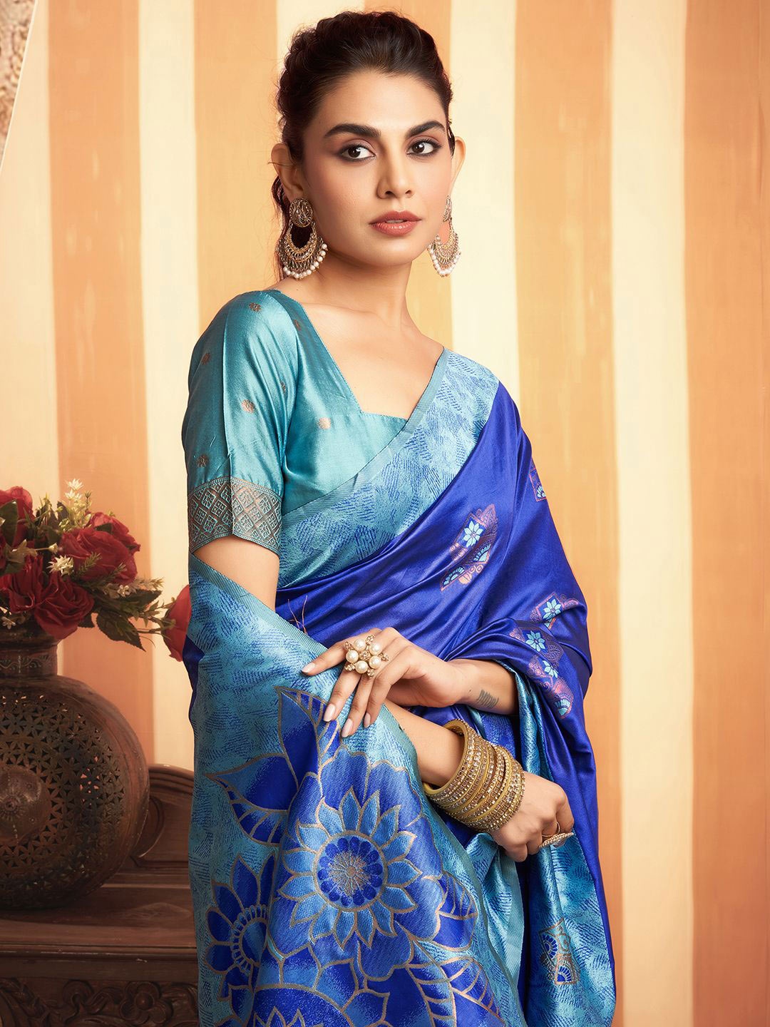 

Mitera Women Woven Design Pure Silk Banarasi Saree, Blue