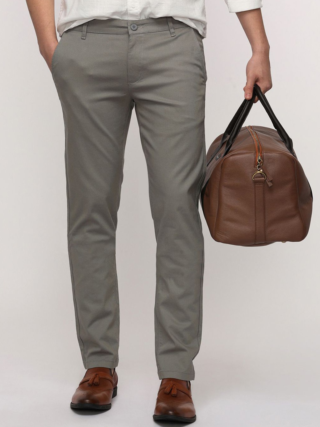 

Crocodile Men Classic Tapered Fit Mid-Rise Easy Wash Regular Trousers, Grey