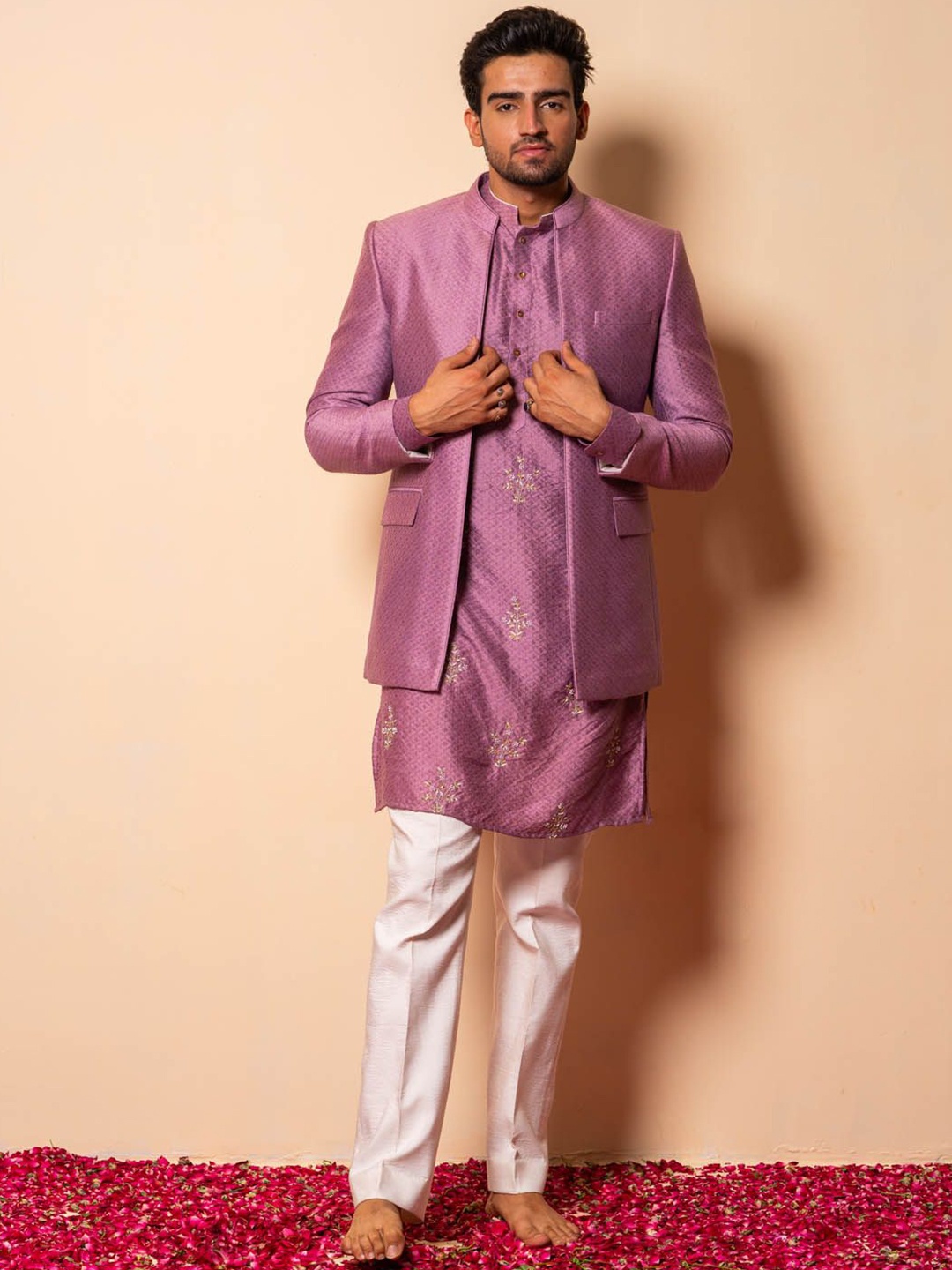 

Ayush Jain Printed Woven Nehru Jacket, Purple