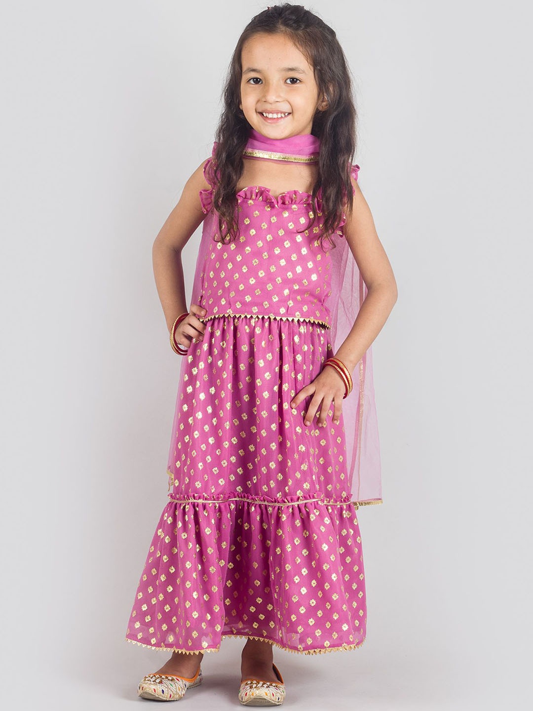 

Tangerine Closet Girls Floral Woven Design Ready to Wear Lehenga & Blouse With Dupatta, Pink