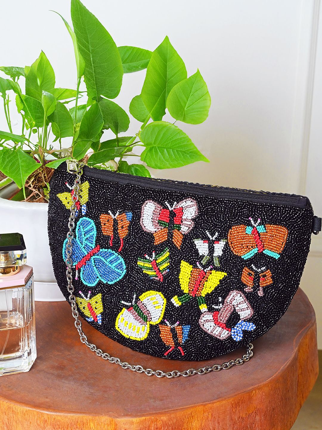 

BohoGirl Butterfly Embellished Cotton Shopper Sling Bag, Black