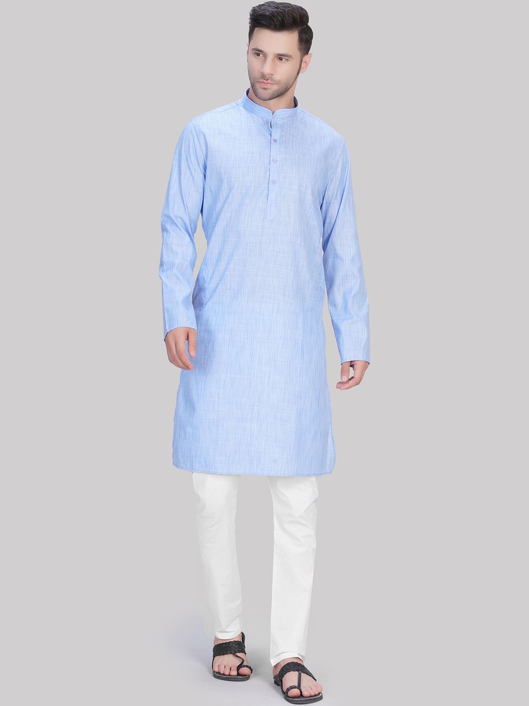 

LA'SCOOT Mandarin Collar Straight Kurta With Pyjama, Blue