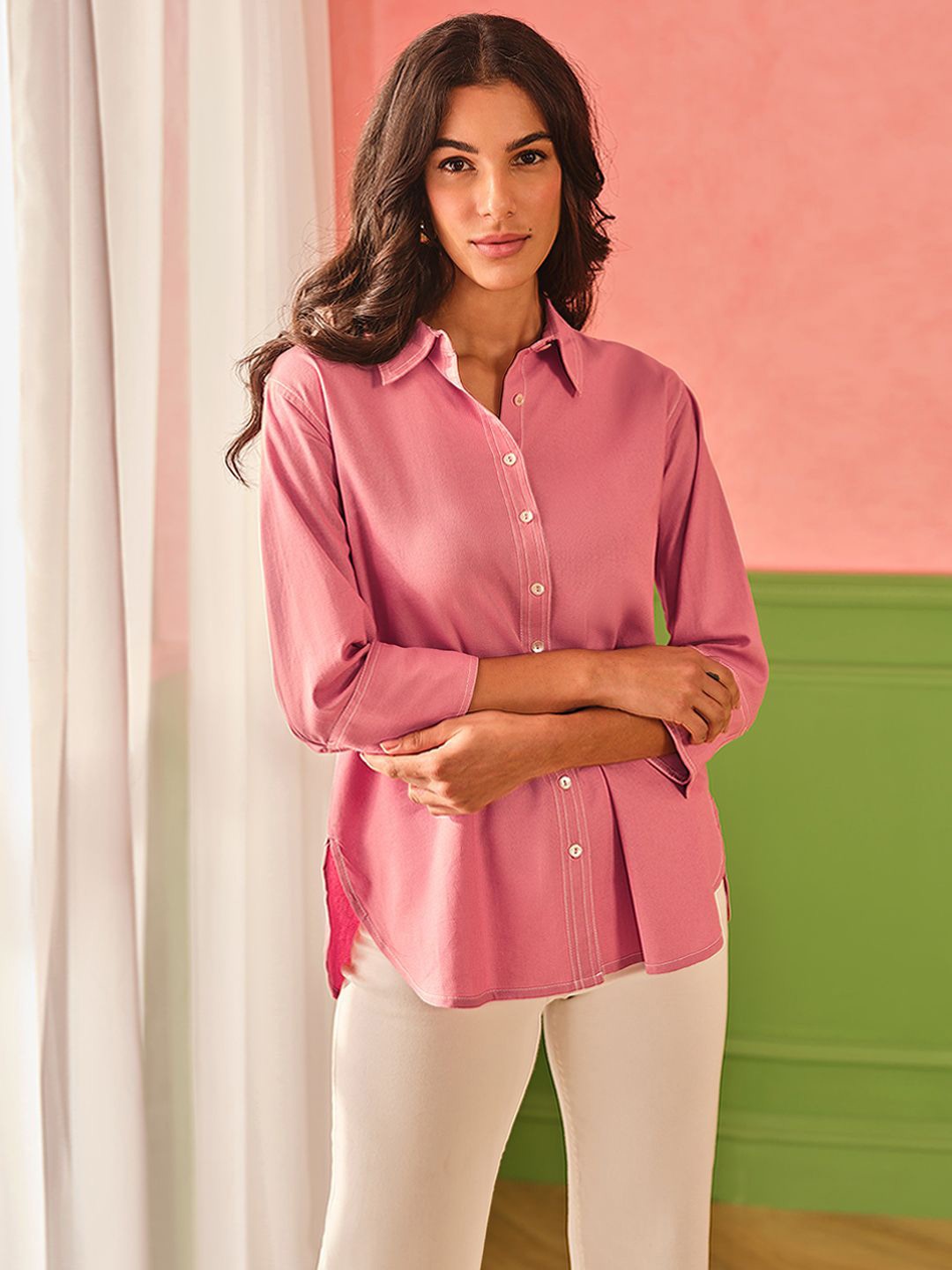 

AND Shirt Style Top, Pink