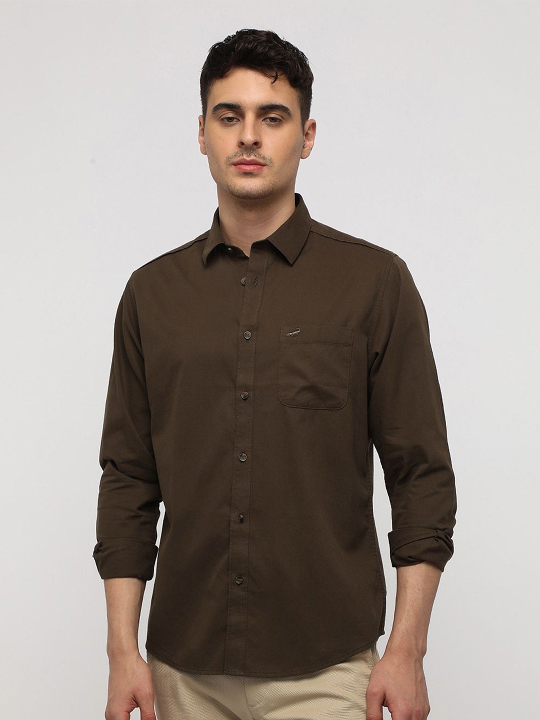 

Crocodile Sport Comfort Spread Collar Pure Cotton Casual Shirt, Brown