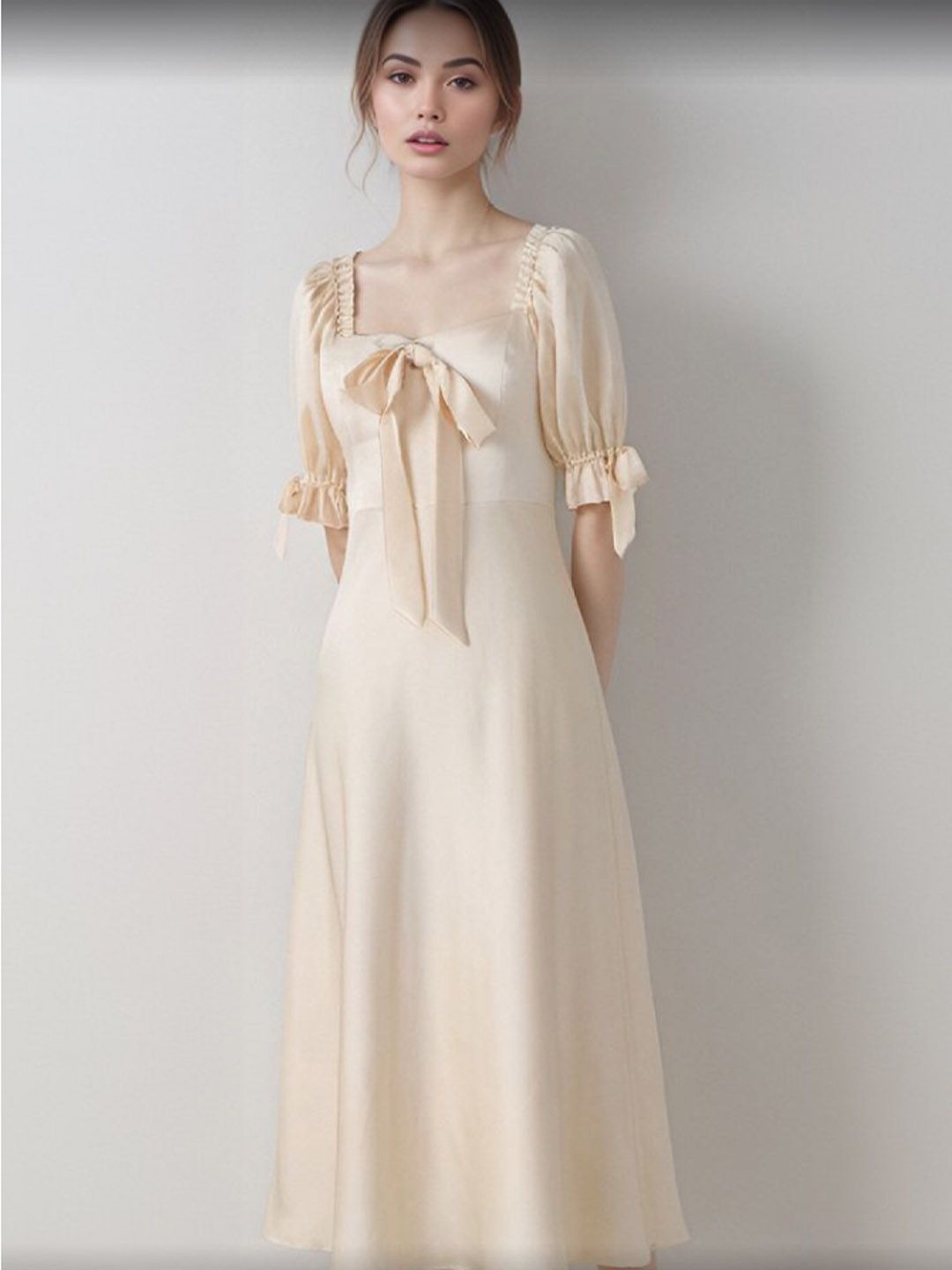 

StyleCast Solid Puff Sleeve Georgette Maxi Dress, Off white