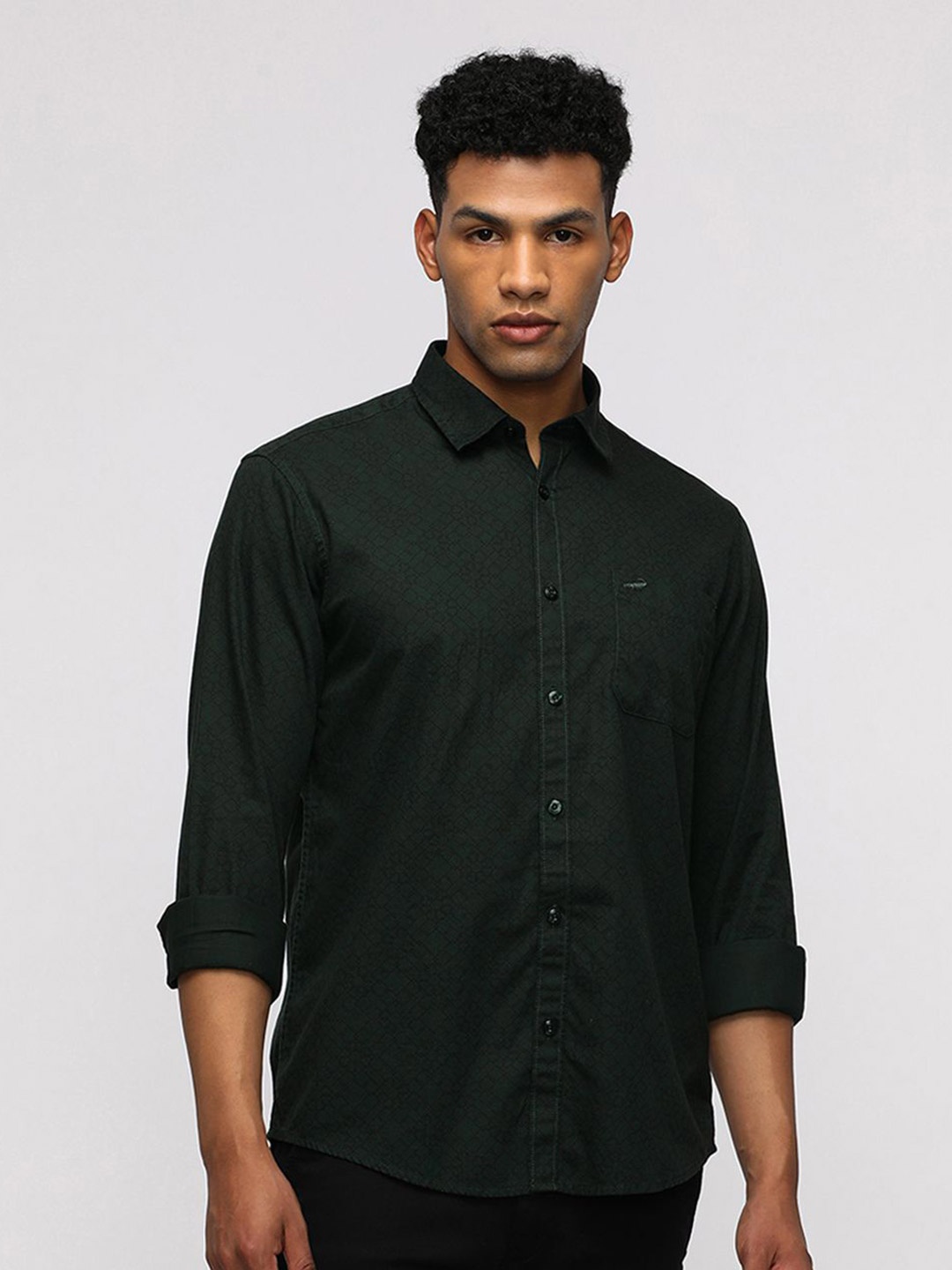 

Crocodile Geometric Printed Comfort Cotton Casual Shirt, Green