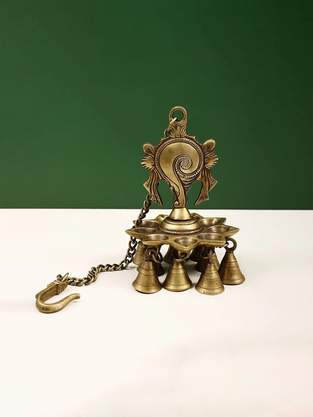 

Exotic India Brass Vaishnava Symbol Conch Hanging Lamp, Gold