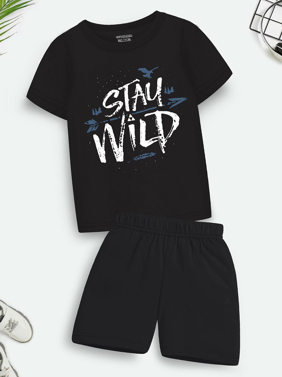 

YK X Trampoline Kids Printed T-shirt with Shorts, Black