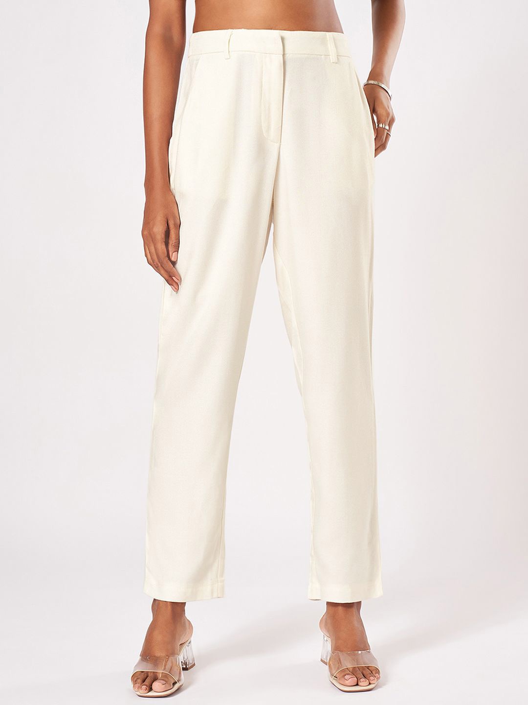 

Marigold Lane Women Tapered Fit High-Rise Trousers, Off white