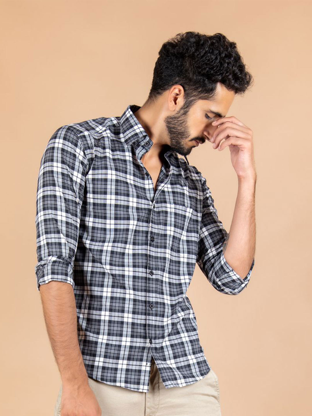 

Tistabene Men Standard Spread Collar Tartan Checked Cotton Casual Shirt, Black