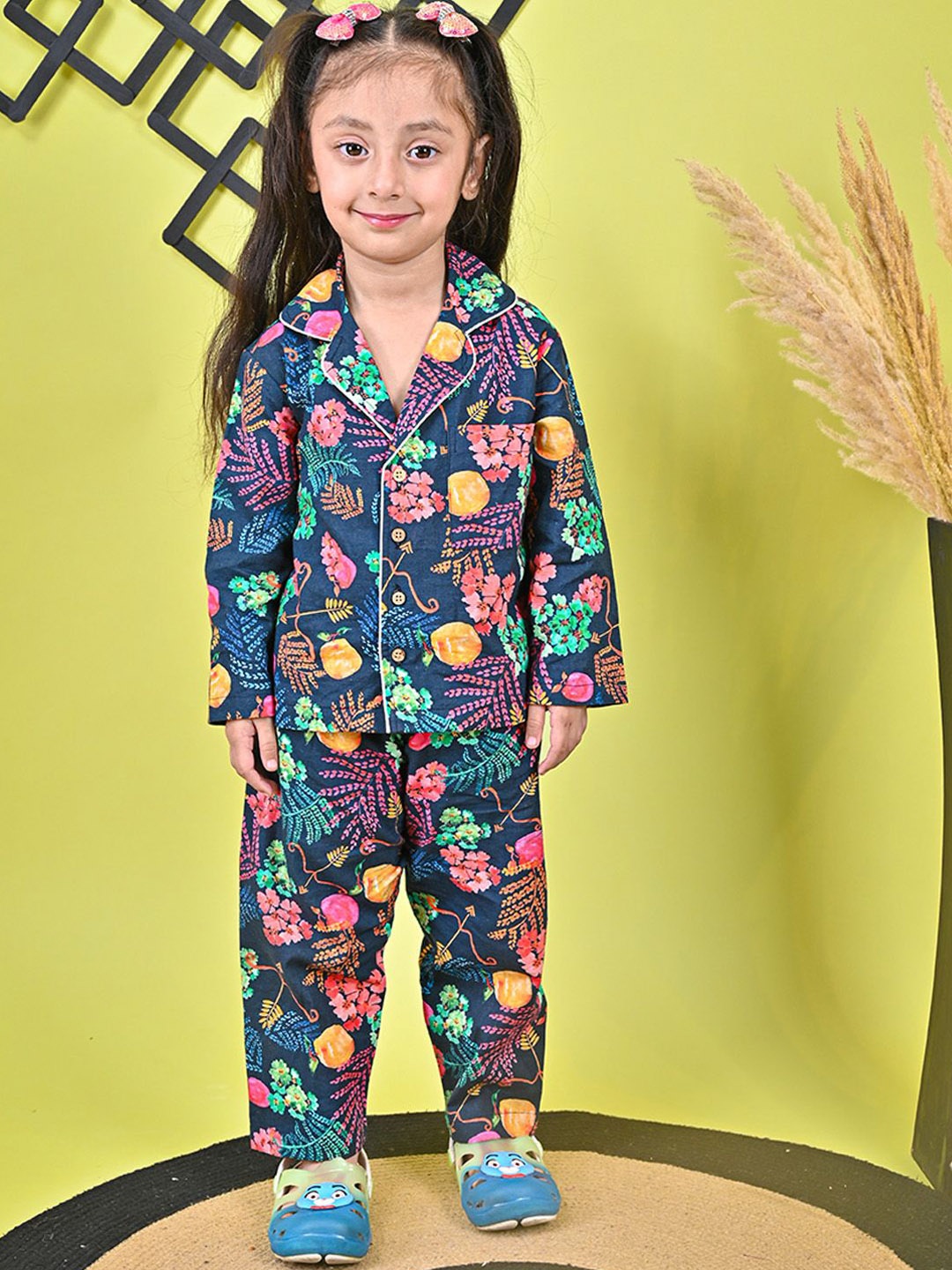 

MOOBA GirlsFloral Printed Pure Cotton Night suit, Blue