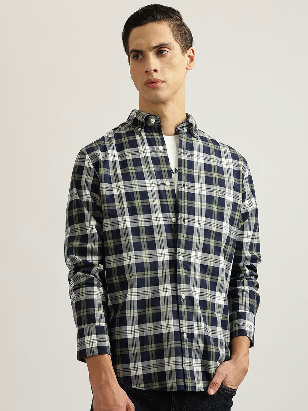 

GANT Men Tartan Checks Opaque Checked Casual Shirt, Navy blue