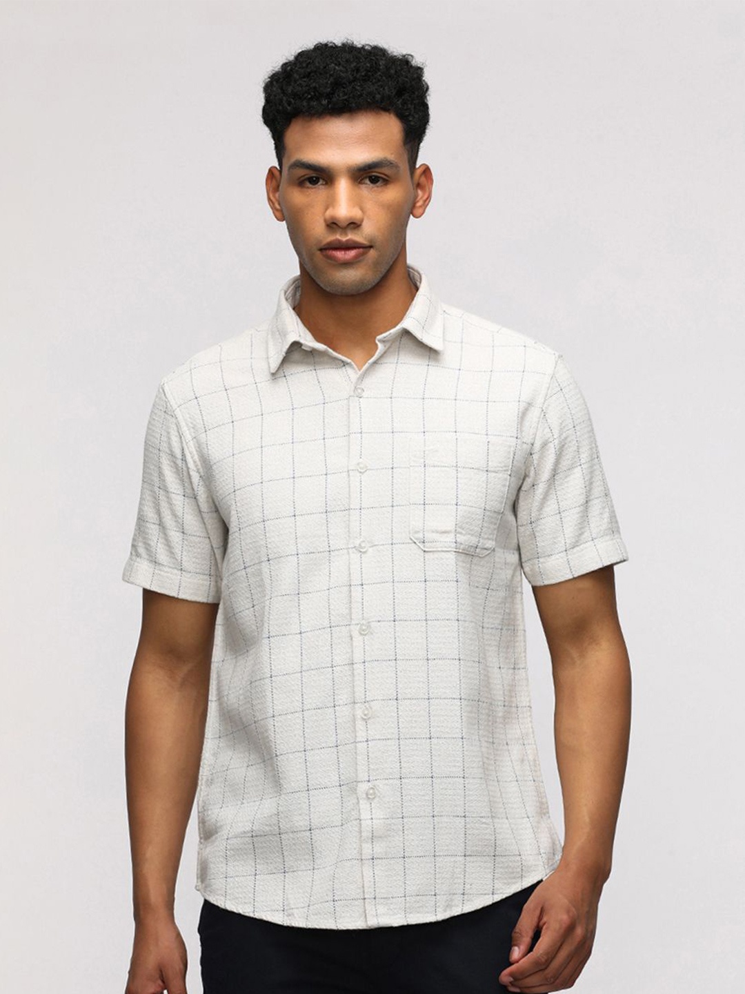 

Crocodile Comfort Fit Windowpane Checked Casual Shirt, White