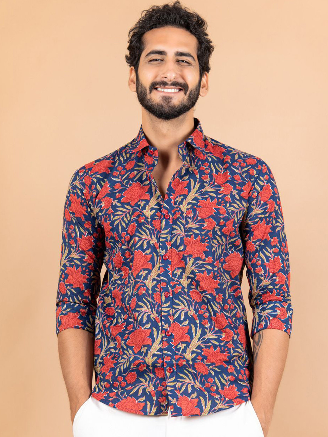 

Tistabene Men Standard Spread Collar Floral Printed Cotton Casual Shirt, Blue