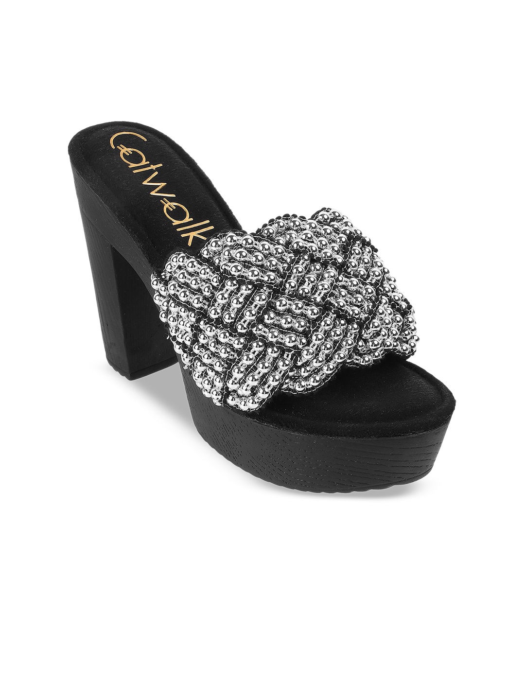 

Catwalk Embellished Block Mules, Silver