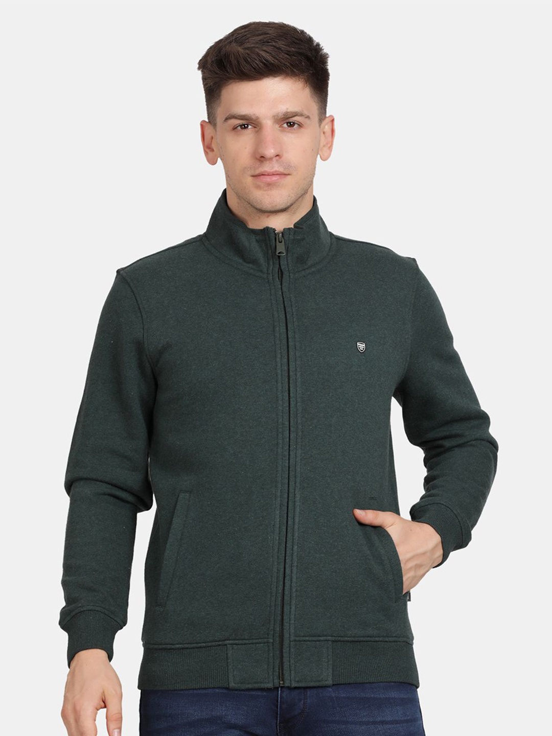 

t-base Men Mock Collar Solid Sweatshirt, Olive