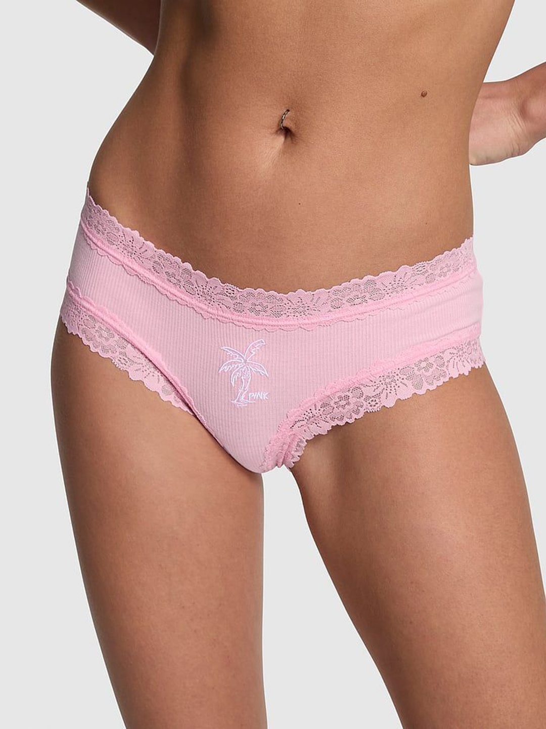 

Victoria's Secret Women Self Design Floral Lace Briefs, Pink