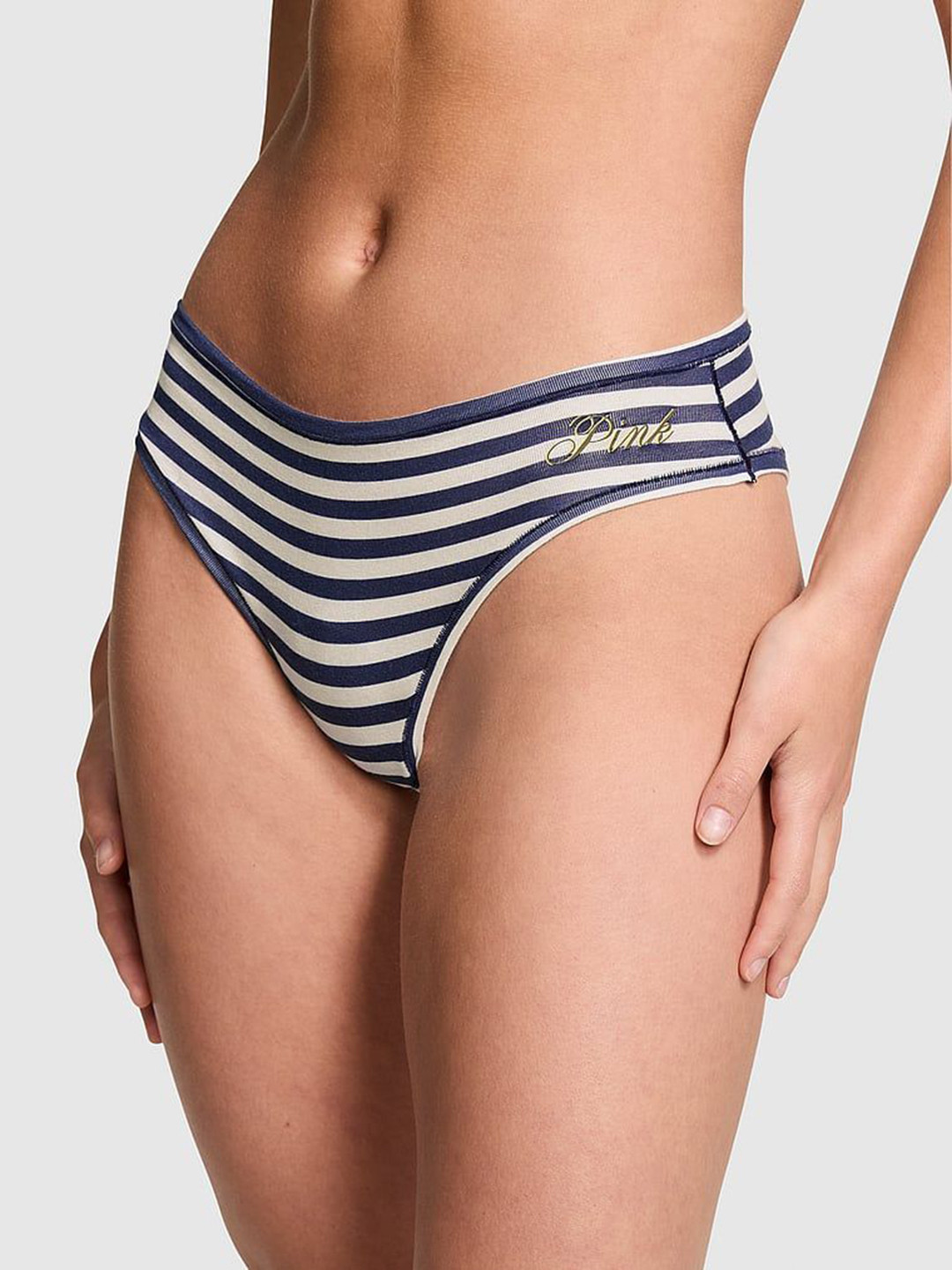 

Victoria's Secret PINK Striped Low-Rise Basic Briefs, Navy blue