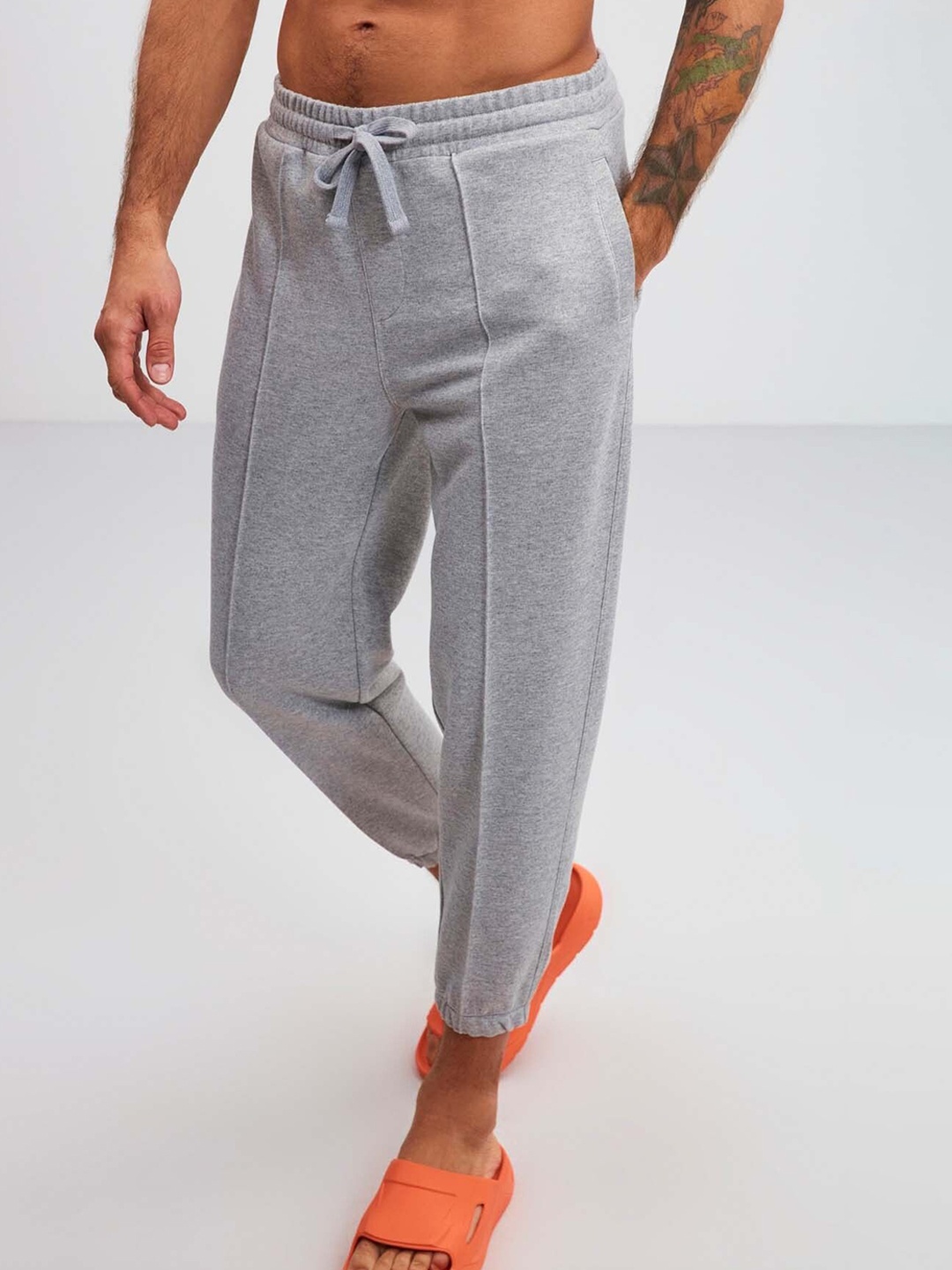 

GRIMELANGE Men Cotton Lounge Jogger, Grey melange