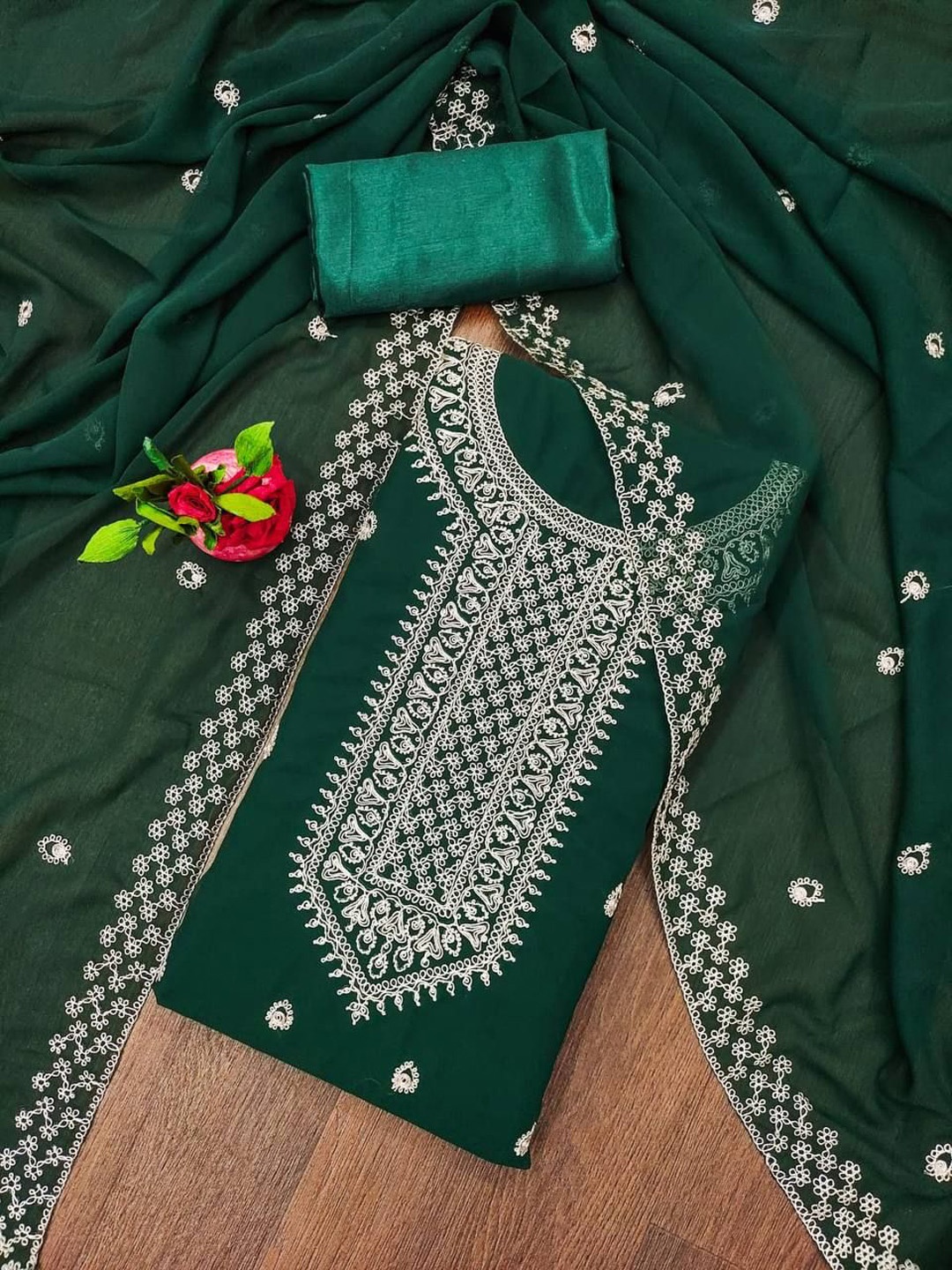 

KRITVA FASHION Embroidered Sequinned Semi-Stitched Dress Material, Sea green