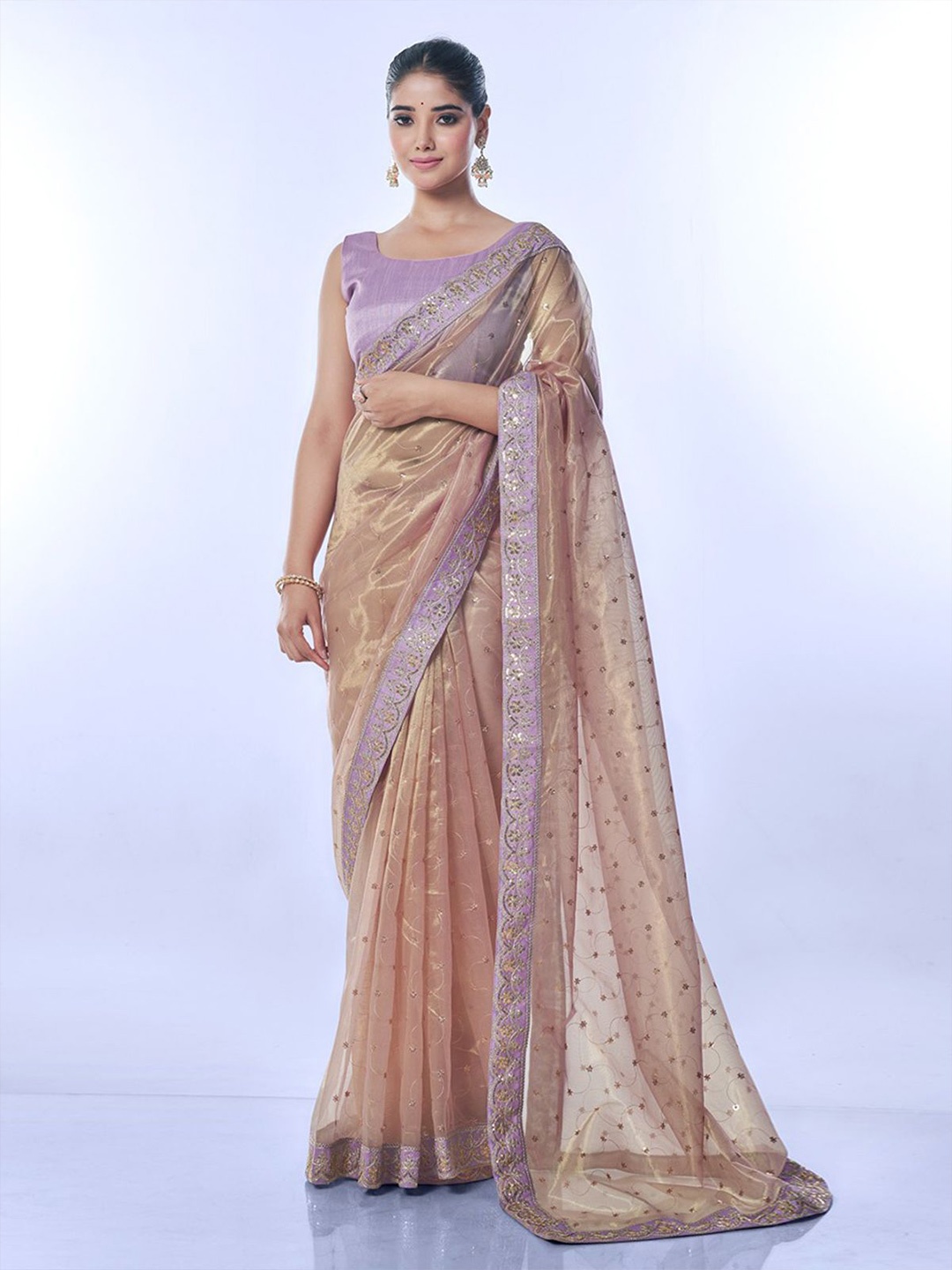 

ODETTE Embellished Net Saree with Blouse, Lavender