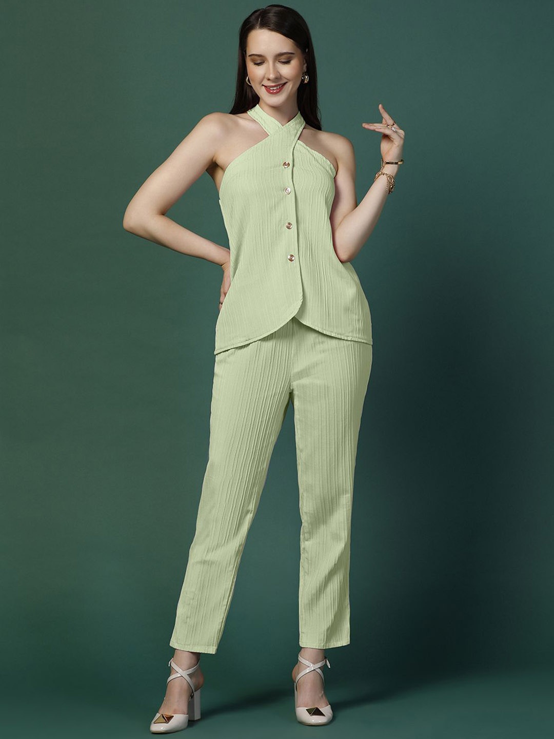 

OMPAX Halter Neck Top With Trousers, Green