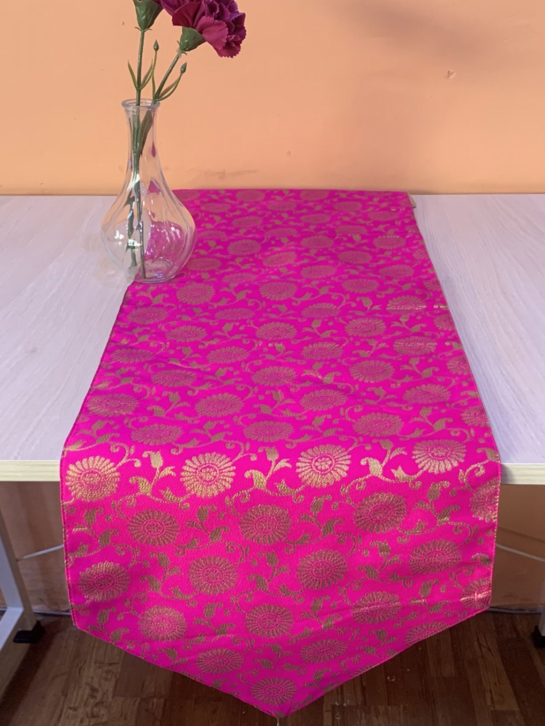 

Pink Parrot Pink & Gold Toned Woven Design Table Runner
