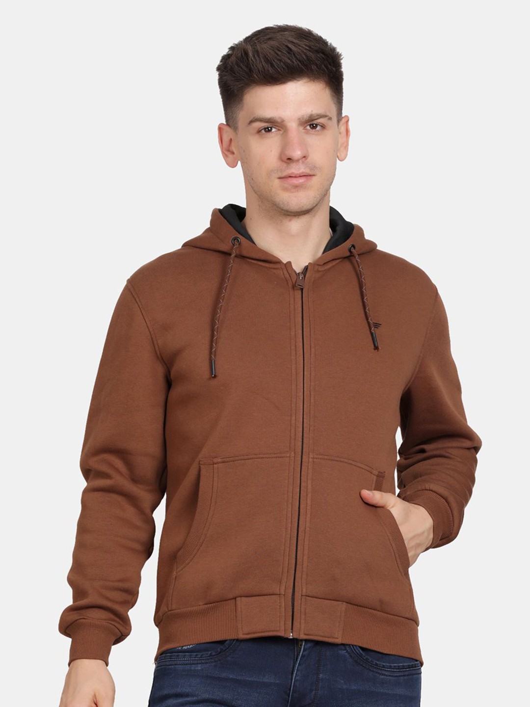 

t-base Men Solid Hooded Sweatshirt, Brown