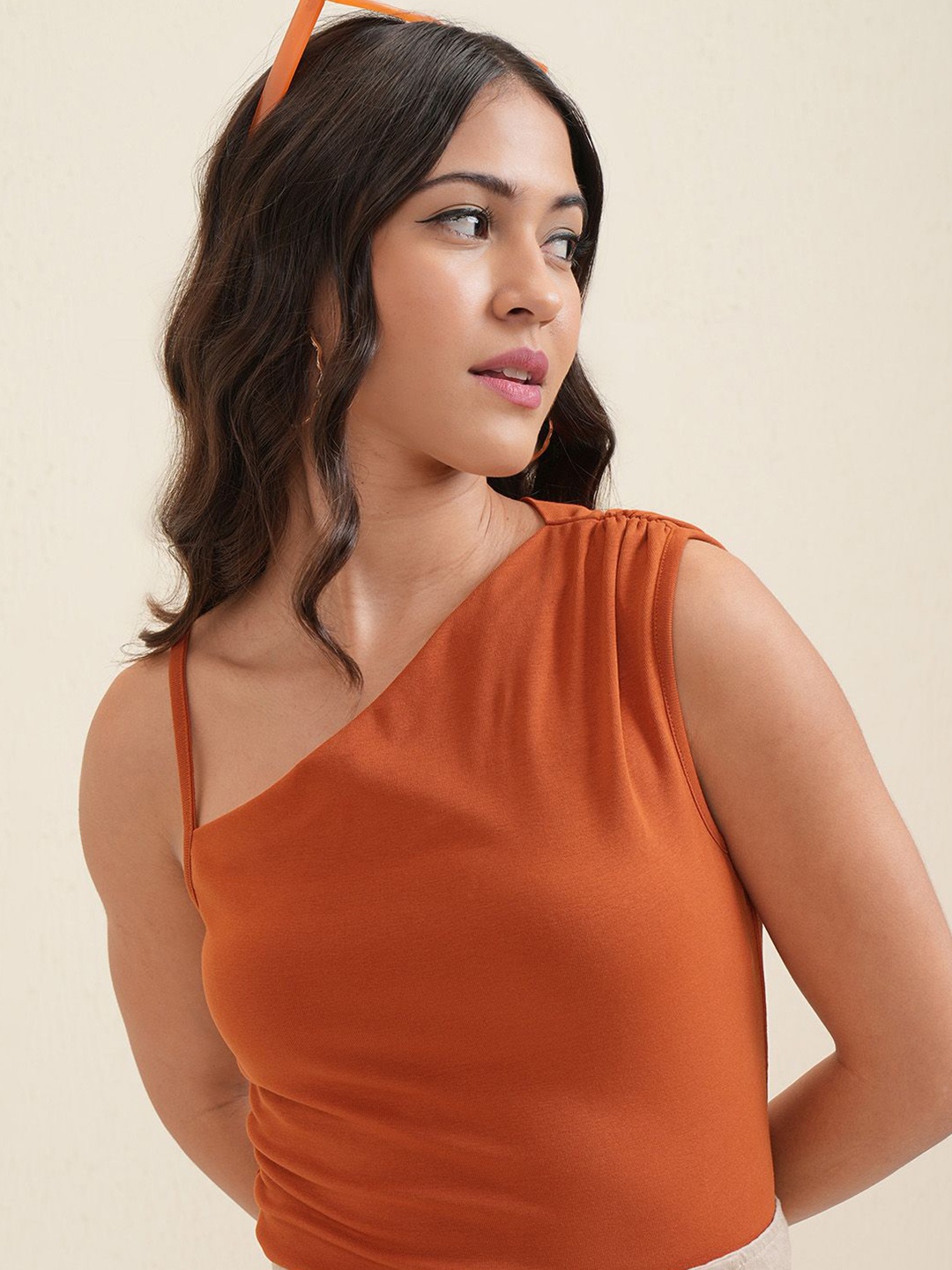 

Tokyo Talkies One Shoulder Cotton Top, Rust