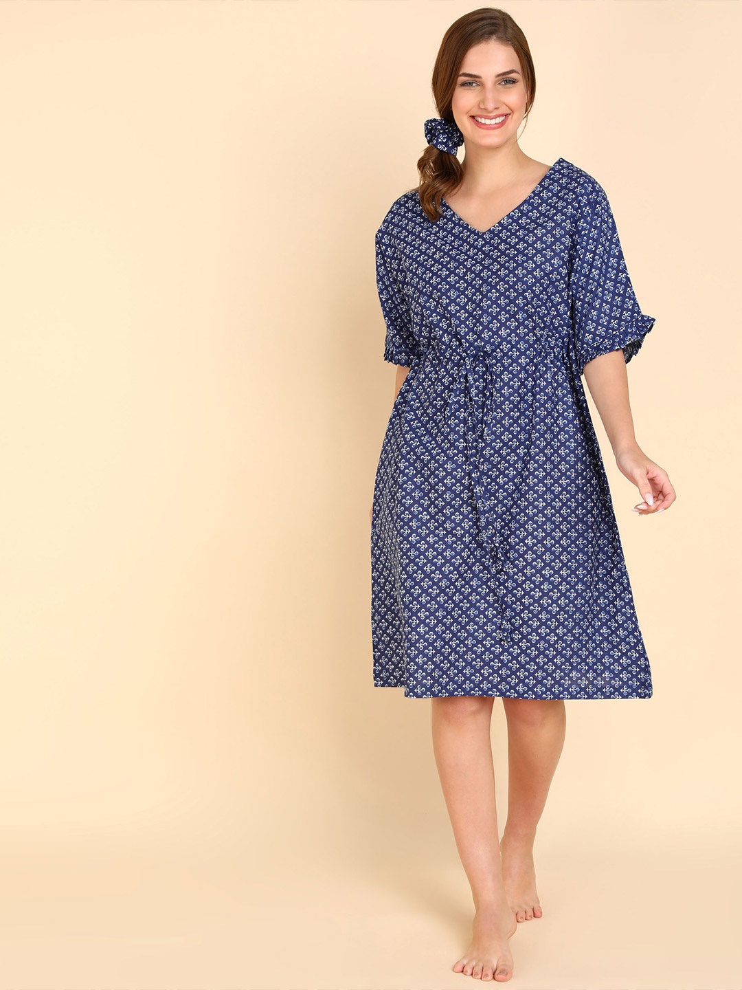 

Aartej Printed Nightdress, Navy blue