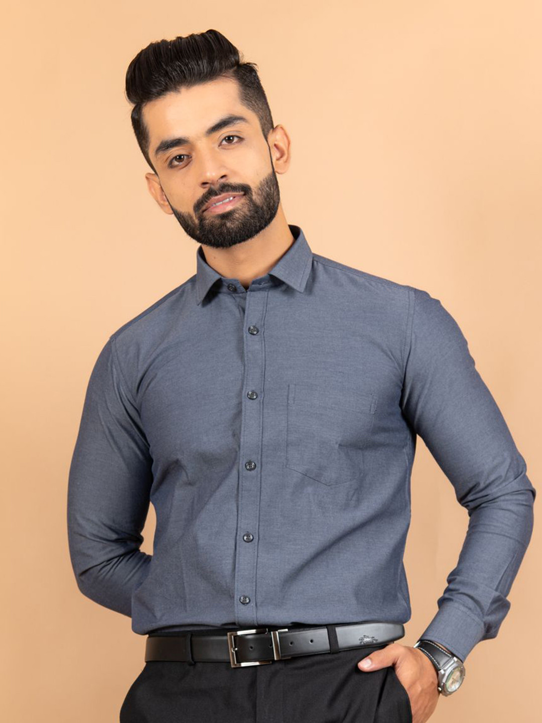 

Tistabene Men Standard Spread Collar Solid Cotton Formal Shirt, Grey