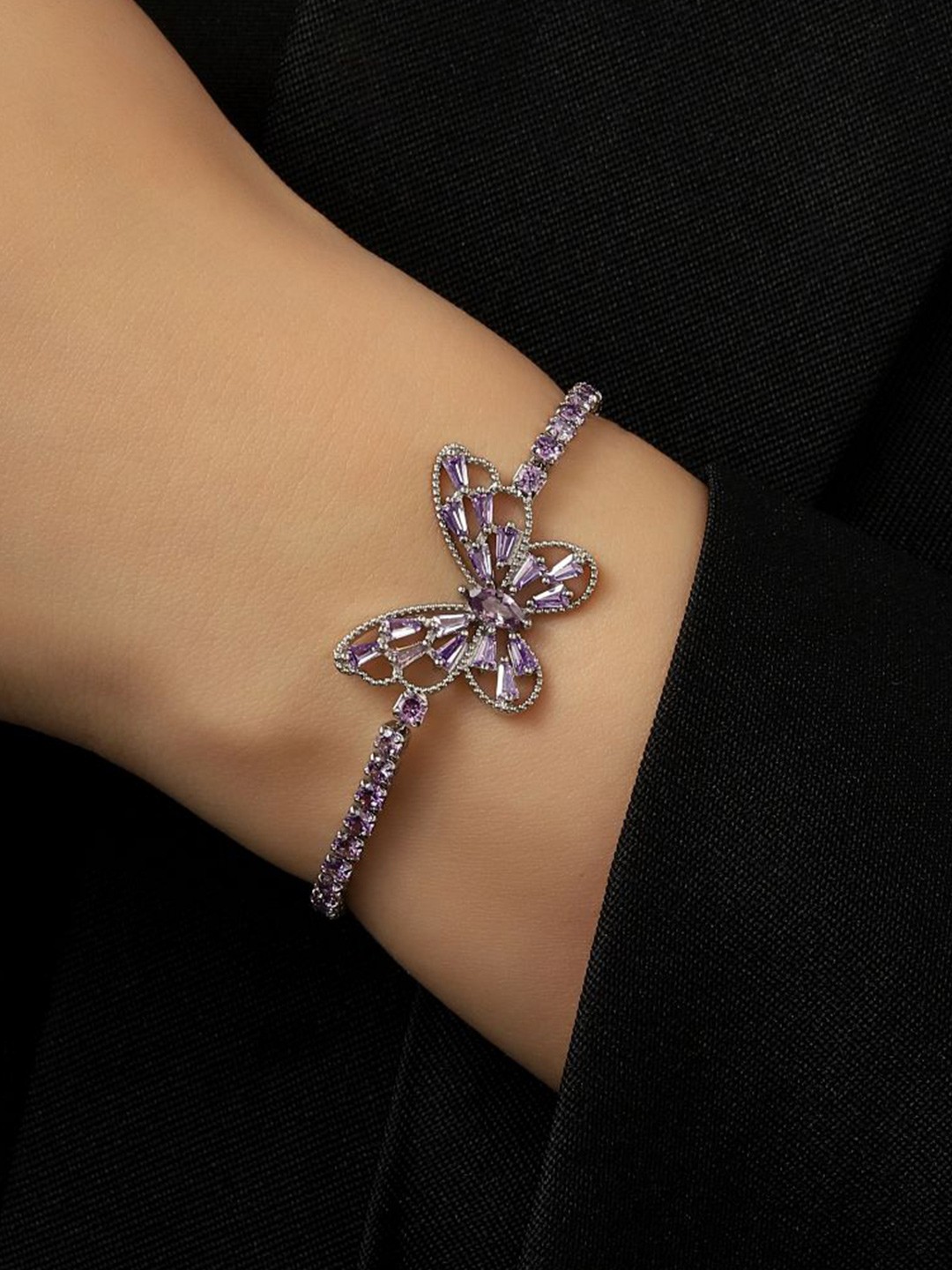 

SALTY Runa Stainless Steel Silver-Plated Stones Studded Butterfly Wraparound Bracelet
