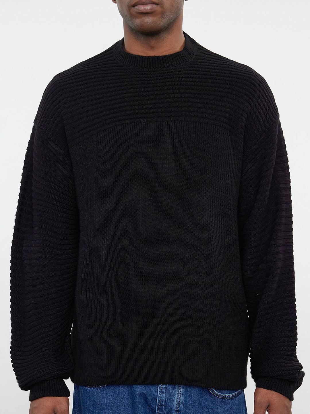 

Trendyol Men Striped Round Neck Sweatshirt, Black