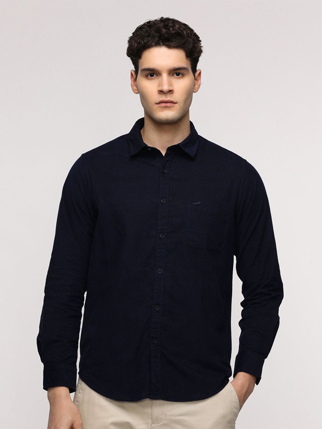 

Crocodile Comfort Fit Corduroy Weave Pure Cotton Casual Shirt, Navy blue